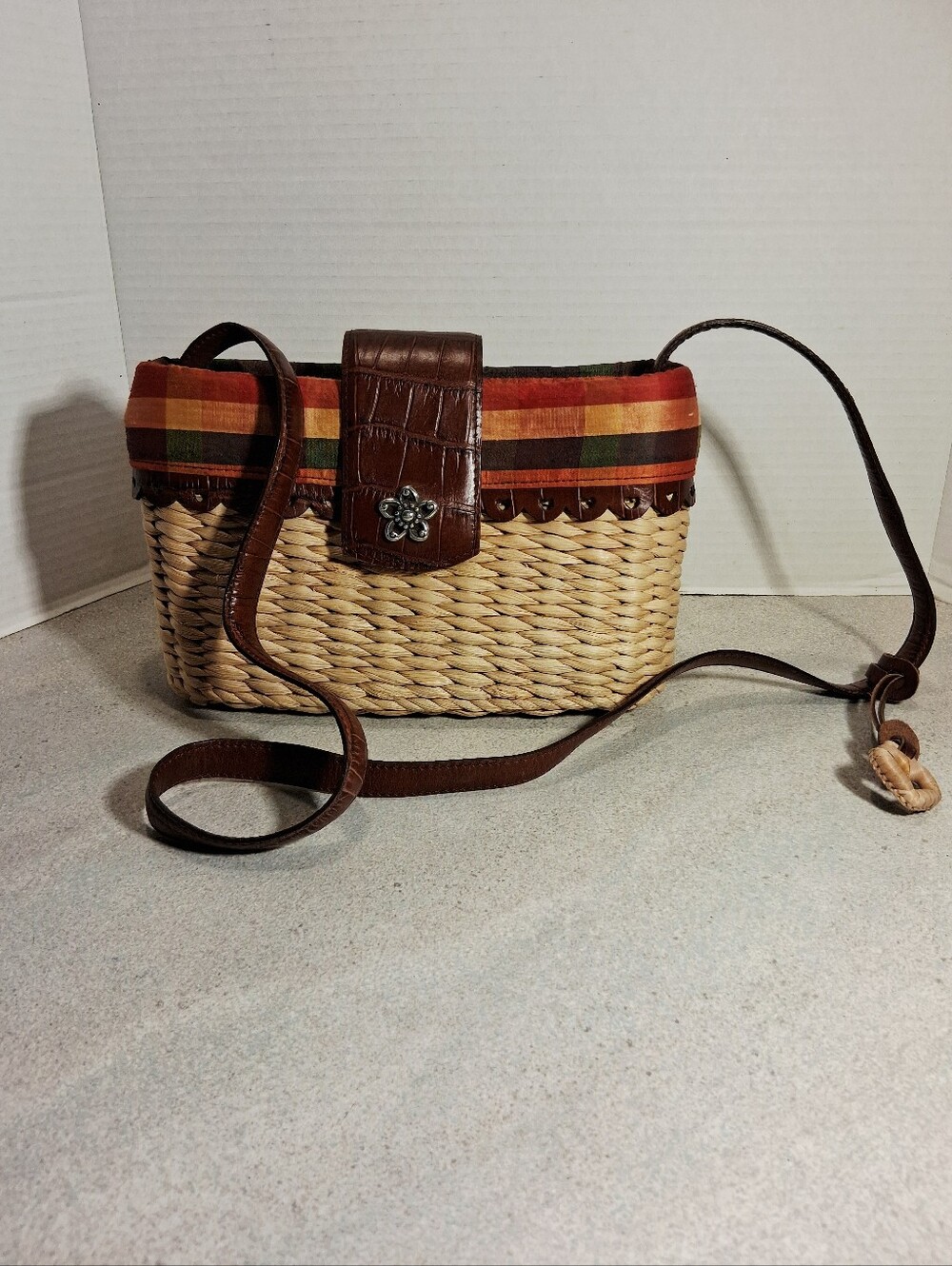 Brighton Vintage Woven Straw And Leather Shoulder Bag